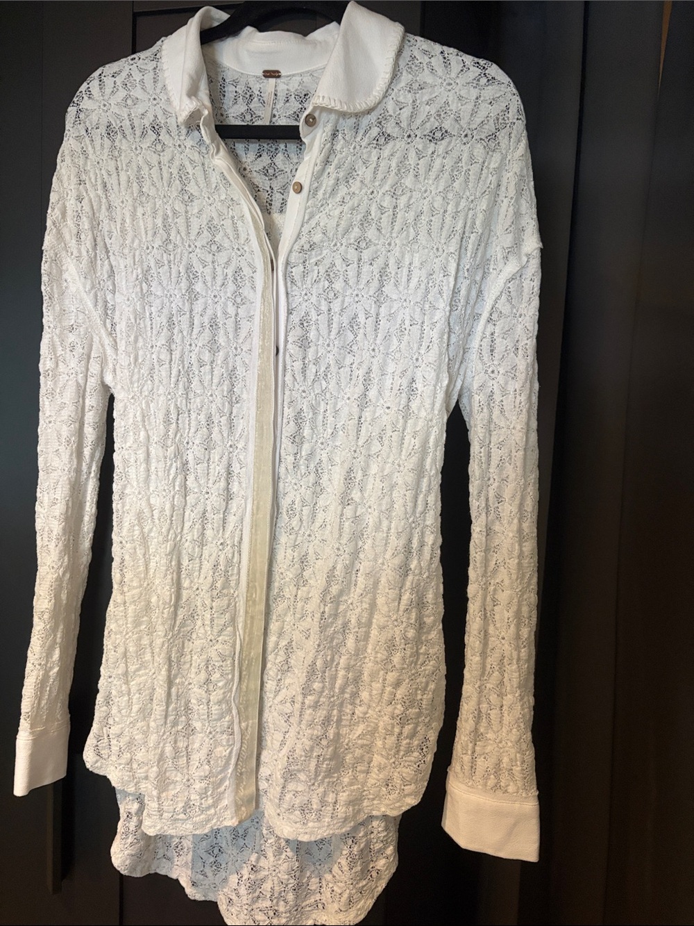 Free People White Lace Button-Up Tunic Shirt Small